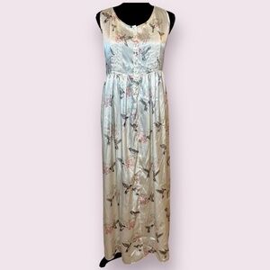 Vintage National Wildlife Federation Hummingbird & Flower Satin Lounge Dress Med